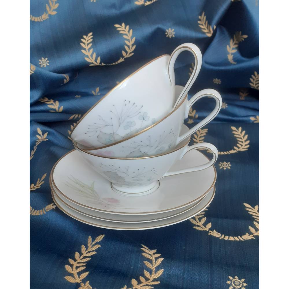Vintage 3 x Kaffeetasse mit Unterteller Rosenthal Bettina Elfenbein Pariser Frühling