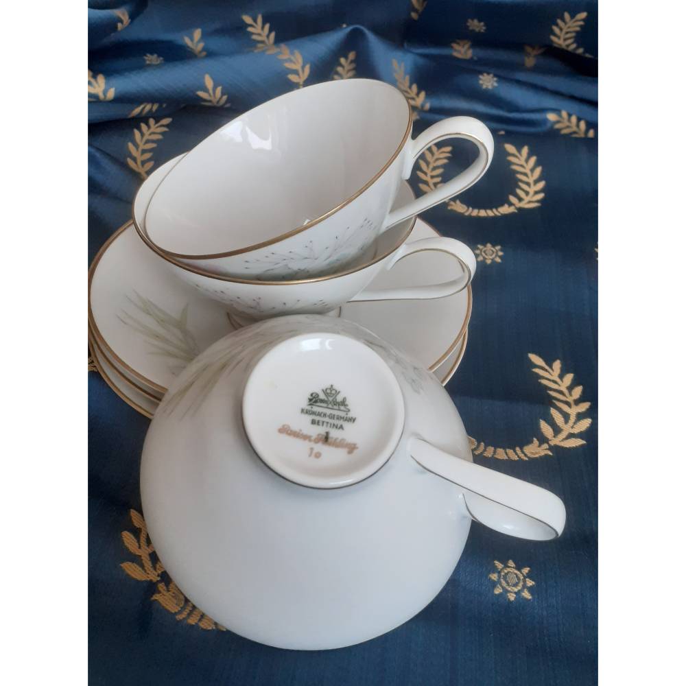 Vintage 3 x Kaffeetasse mit Unterteller Rosenthal Bettina Elfenbein Pariser Frühling