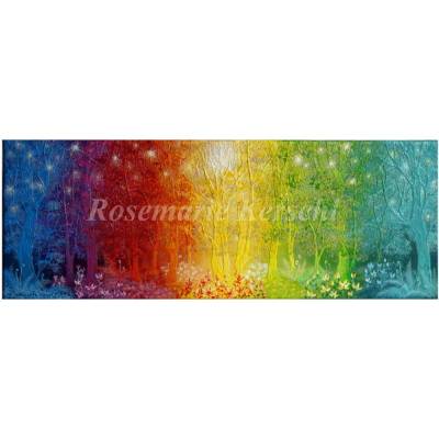 Fantasy Regenbogenwald Acrylbild Unikat – Handgemalt auf Leinwand 20 x 60 cm Querformat