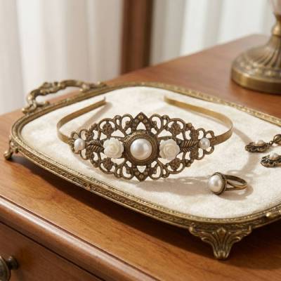 Verzierter Haarreif im Vintage-Stil mit Resinblumen & Cabochon – Romantischer Haarschmuck für Hochzeit & Fest