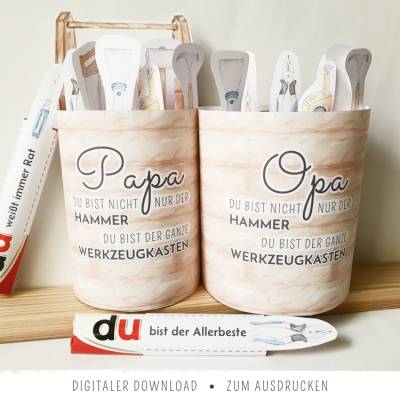 Duplo-Banderolen für Papa mit Holz-Werkzeugkasten | zum Vatertag | mit 44 Komplimenten | für Papa, Papi, Opa, Opi