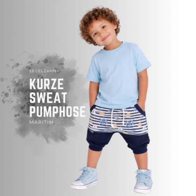kurze Sweat Pumphose Kinder blau maritim, Sommerhose Unisex Jungen Mädchen Kinderhose Segelzahn Sweathose Sommer Shorts
