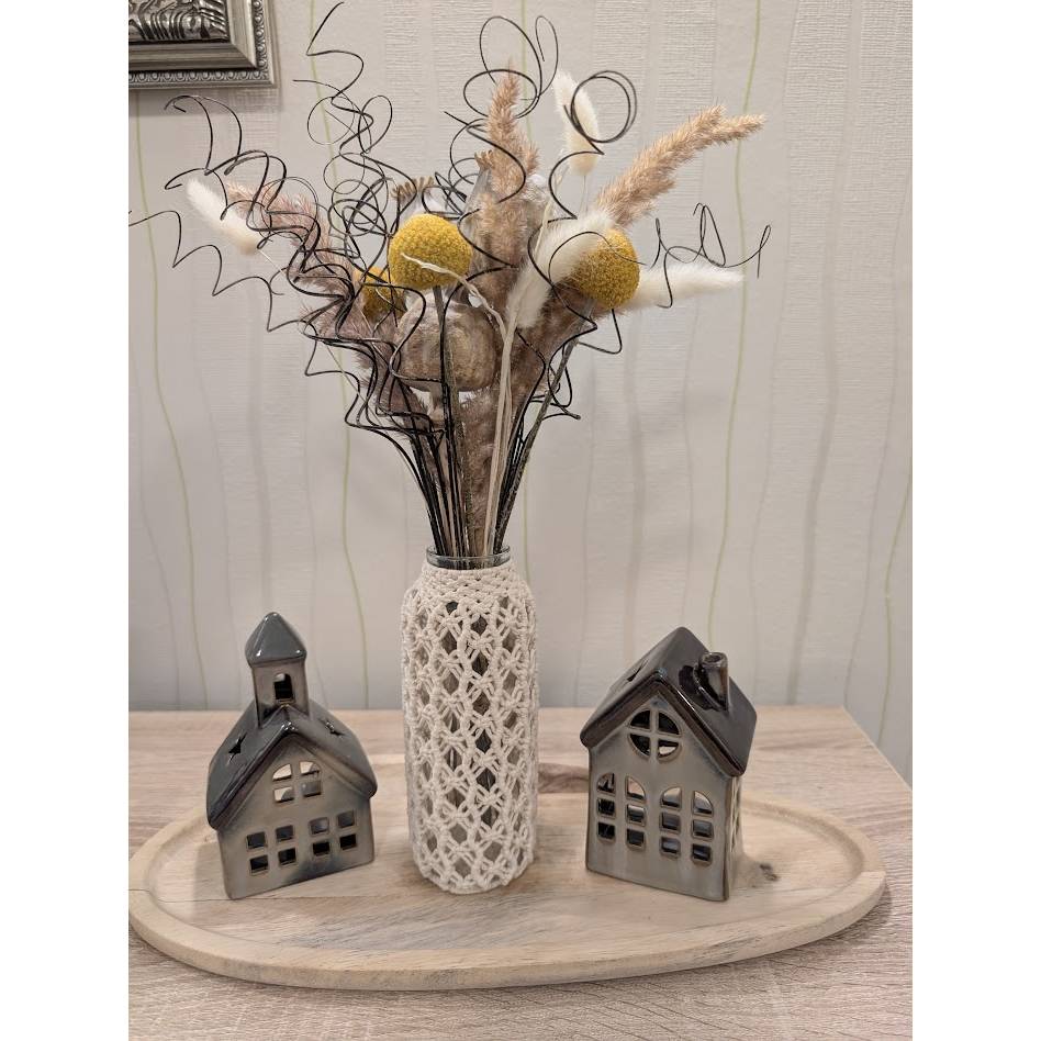 Makramee Vase Boho Deko | Handgefertigt | Upcycling Blumenvase Gastgeschenk