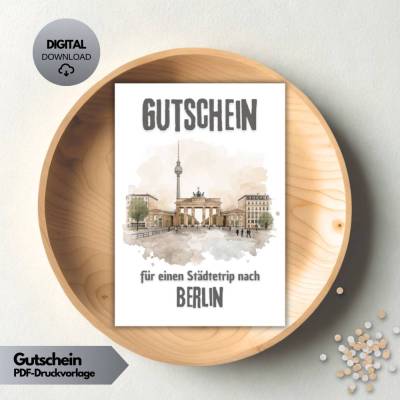 Berlin Städtereise Gutschein, Voucher Reise, Städtetrip Deutschland DIY Geburtstagsgeschenk PDF Download Vorlage digital