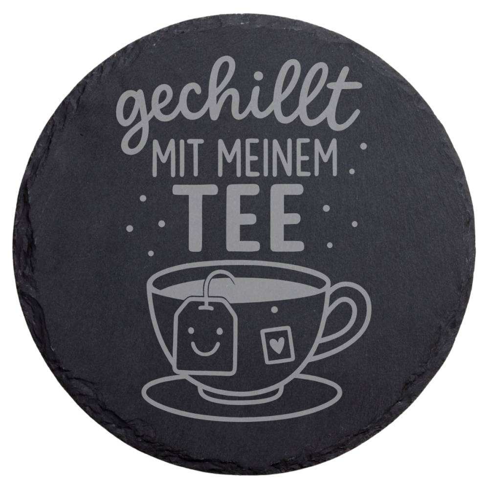 Schiefer Untersetzer gechillt mit meinem Tee – gravierter Glasuntersetzer rund & eckig lustiges Tee Geschenk