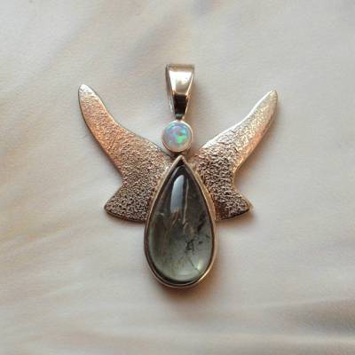 Welo Opal Indigolith blauer Turmalin Engel Anhänger mit Silber