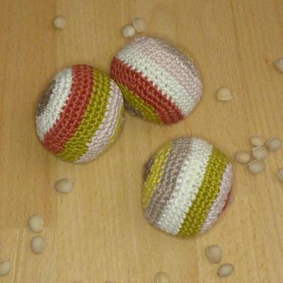 3 Jonglierbälle, gehäkelt, eiscremefarben, Baumwolle, Handarbeit