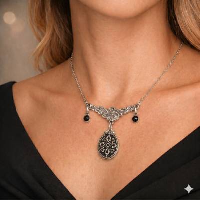 Edelstahlkette Damen Collier Vintage mit Anhänger – 50-55 cm Kette