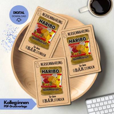 Nervennahrung für ÜBÄRstunden Druckvorlage, Geschenkidee für Team-Kollegen, DIN A4 PDF zum Ausdrucken, Kleinigkeit Verei