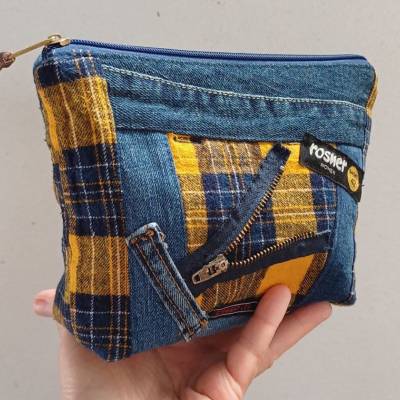 Jeans-Upcycling Kosmetiktasche, Beauty-Case, Denim-Pouch