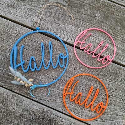 ROHLING INLAY "Hallo" Kranz Rohling | 3D Druck Türkranz zum Basteln | DIY Wanddeko modern | viele Farben | Ø wählbar