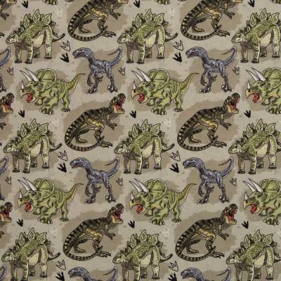Baumwoll Webware Tim Dinosaurier schilf-grün– Hochwertiger Baumwollstoff Swafing