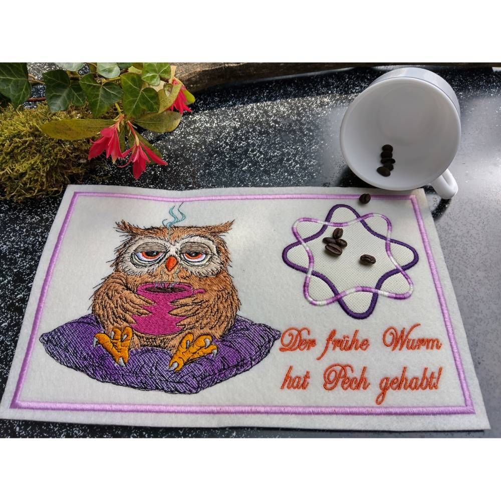 Stickdatei Eule Morgenmuffel 14x14cm bzw. 15x15cm – Perfekt für Kaffeejunkies & Nachteulen Bild 6