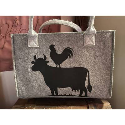 Filztasche Kuh und Hahn