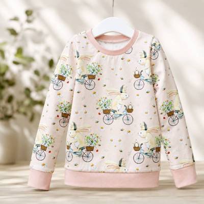 Pastellrosa Mädchen Langarmshirt | Jerseyshirt mit Hase, Igel & Fahrrad