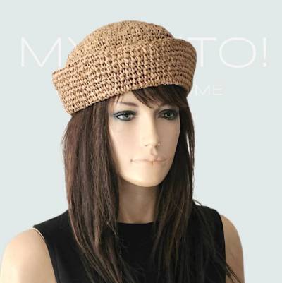 Raffia, Sailer Hat, beige, gehäkelt, Sonnenhut, Matrosenhut, Boho, Eimerhut