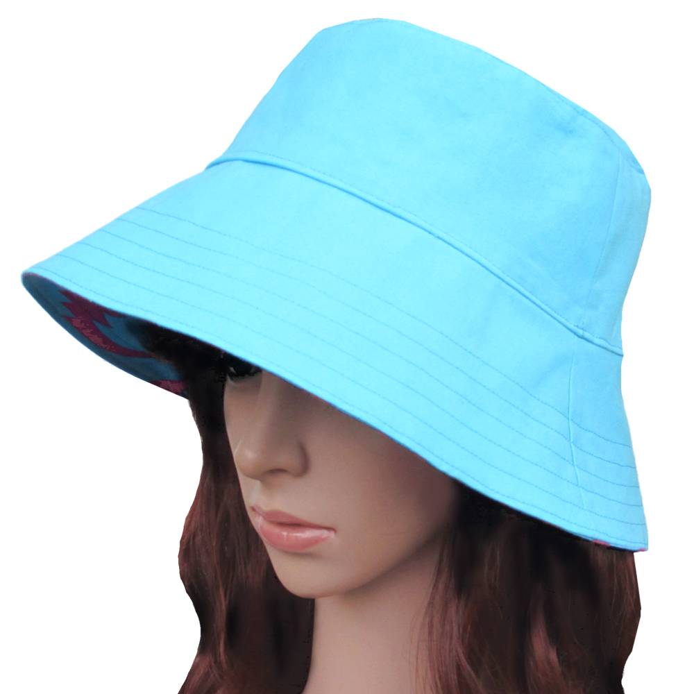 Wendbarer Sommerhut Bucket Hat Unisex – Türkis & Pink, Handarbeit, 100% Baumwolle Bild 2