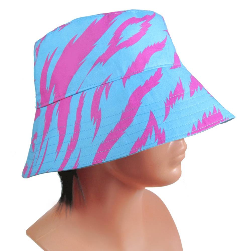 Wendbarer Sommerhut Bucket Hat Unisex – Türkis & Pink, Handarbeit, 100% Baumwolle Bild 4