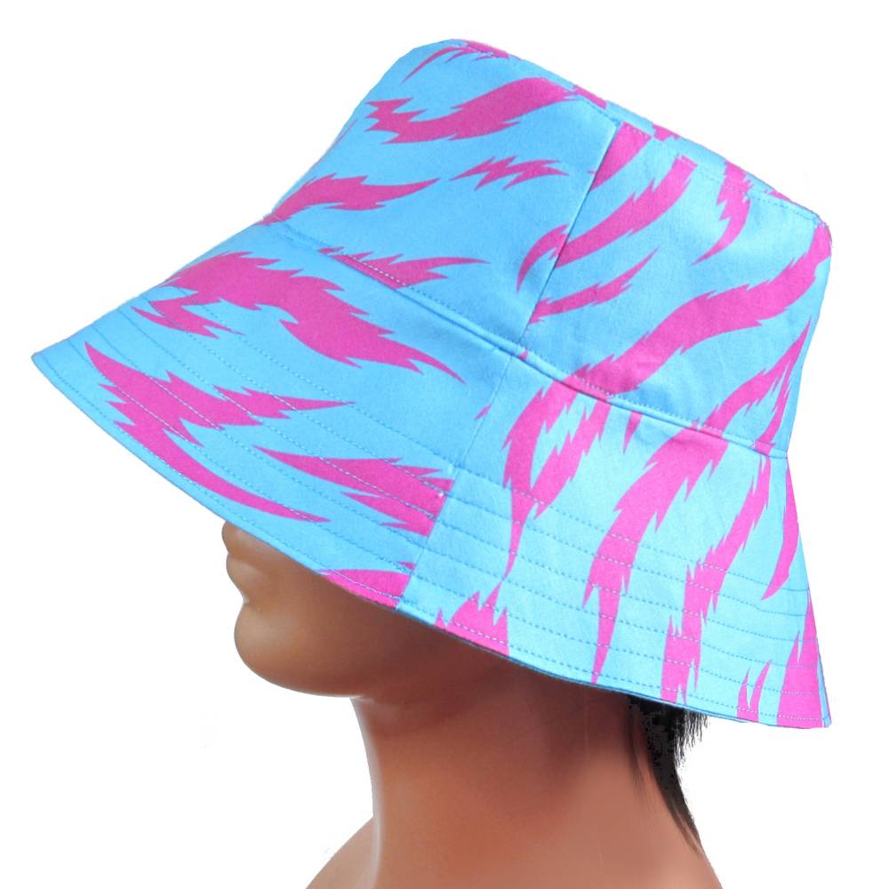 Wendbarer Sommerhut Bucket Hat Unisex – Türkis & Pink, Handarbeit, 100% Baumwolle Bild 5
