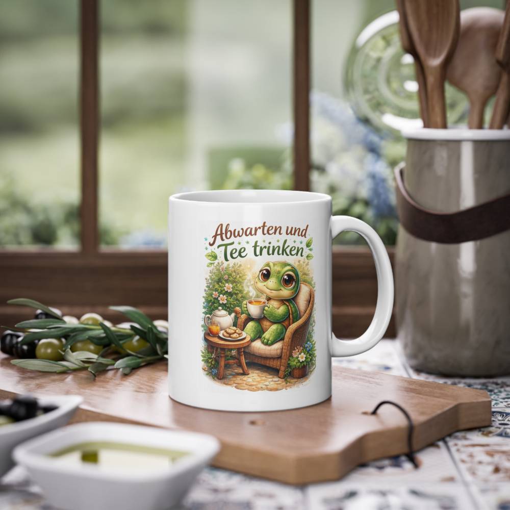 Abwarten und Tee trinken - Tasse lustig Tee Spruch Geschenk Kollegin Büro Schildkröte Bild 8