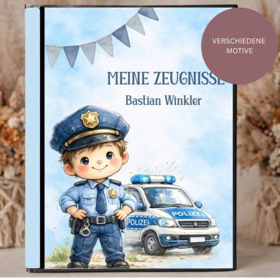 Süße Zeugnismappe für Jungs | Personalisiert | Polizei  - Motive | Einschulung & Schulanfang Geschenk | 26-69