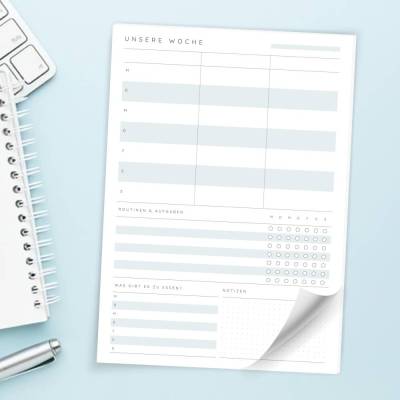 Familienkalender A4 | Undatierter Wochenplaner für 2-5 Personen | 52 Blatt | Minimalistischer Familienplaner mit Routine