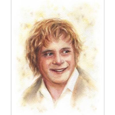 Aquarellporträt von Sean Astin als Sam
