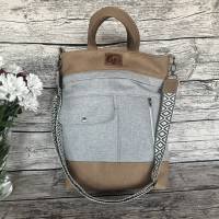 Traumhafter Shopper aus robustem Dekostoff mit Fischgrat-Muster und robustem Kunstleder- Shopper MÄDI wartet auf Dich
