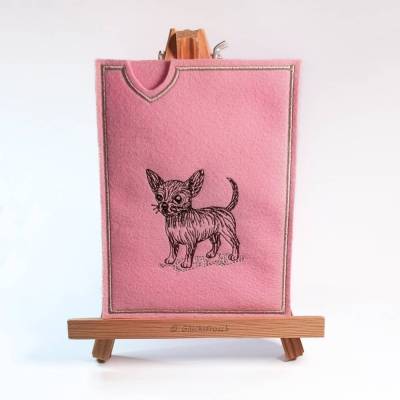 Hülle für Heimtierausweis & Impfausweis aus Filz – Chihuahua Dame, rosa Filz
