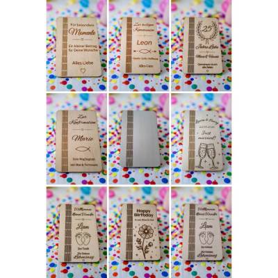 Personalisierte Holzkarte mit Gravur | Geldgeschenk zur Hochzeit, Geburt, Taufe, Geburtstag, Jubiläum, Konfirmation,...