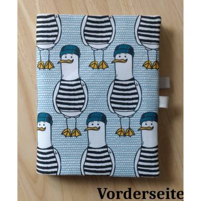 Handgemachte Buchhülle Möwenalarm Fan – Maritim, Baumwolle Canvas, mit Ringbuch & Einschubfach
