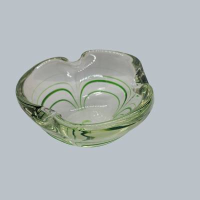 Massiver Vintage Glas Aschenbecher Murano Stil 1960er–70er Grün Weiß Designobjekt