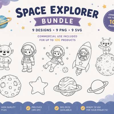  Weltraum Bundle SVG Dateien | Space Explorer PNG SVG Set | Astronaut Laserdateien für Cricut xTool