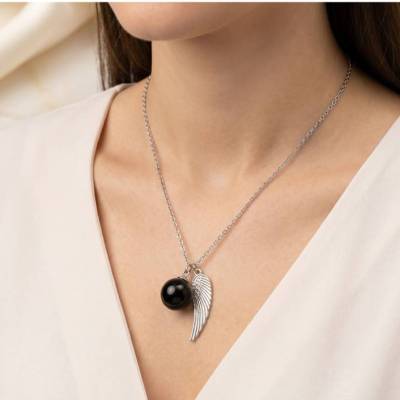Kette mit Klangkugel und Flügel – Edelstahl Halskette als himmlischer Begleiter & Schutzengel