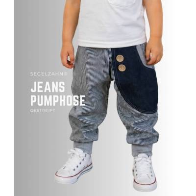 Jeans Pumphose gestreift Blau, Unisex Jeanshose für Jungen & Mädchen, blaue Kinderhose Segelzahn Jeans Hosen