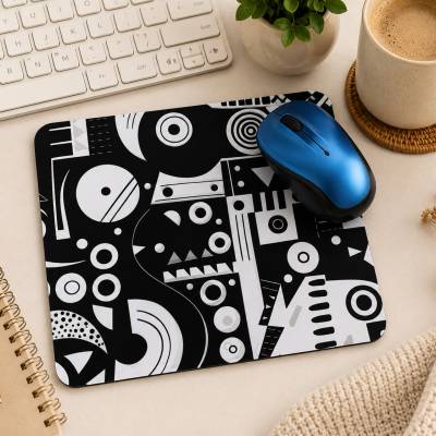 Modern Geometric Mousepad | Black and White Desk Mat | Minimalist Gaming Mouse Pad | Abstract Office Desk Accessory