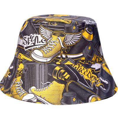 Trendiger Sommerhut Bucket Hat zum Wenden Graffiti Unisex – Handgenäht, 100% Baumwolle, Sonnenschutz