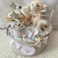 Windeltorte schaf baby babyshower taufe geburt party schnullerkette  mit Name ..  geschenk türkis boho beige weiss grau