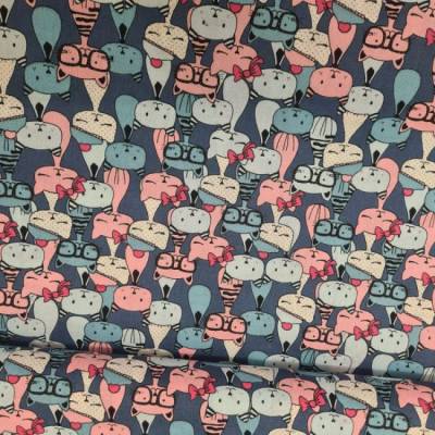 Baumwolle Katzen Jeansblau