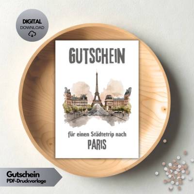 Paris Städtereise Gutschein | Voucher Reise, Städtetrip Frankreich DIY | Geburtstagsgeschenk PDF Download, digital print