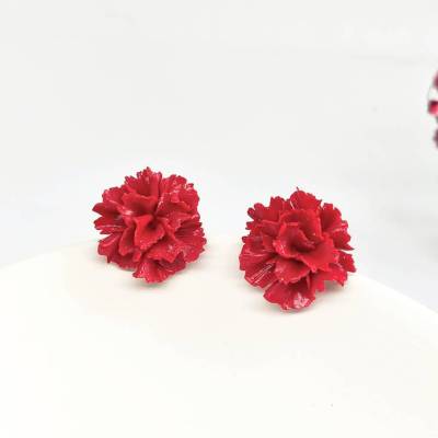 Nelken Ohrstecker aus Polymer Clay Sterlingsilber kleine rote glitzernde Blumen Ohrringe