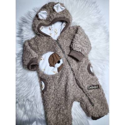 Teddy Overall in Gr. 68 in braun mit Otterbutton, komplett gefüttert