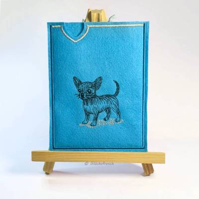 Hülle für Heimtierausweis & Impfausweis aus Filz – Chihuahua Herr, türkiser Filz