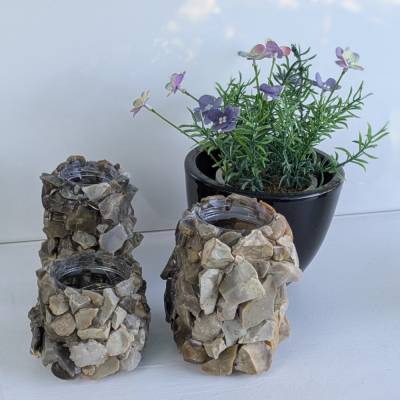 Handgefertigtes Feuerstein-Windlicht | Upcycling Unikat 3er Set