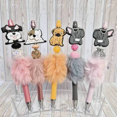 Kugelschreiber mit Perlen und Plüsch Silikonfigur Hund Silikonperlen Geschenkidee