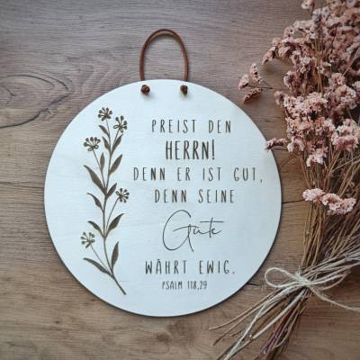 Holzschild mit Bibelvers und Blumenranke | Wunschvers | christliche Wanddeko | individuelle Geschenkidee