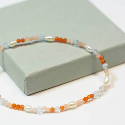 Armband Aquamarin und Karneol ca 18 cm Länge. Unikat.
