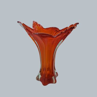Murano Glasvase rot Vintage 1960er Zackenform Murano Venezia Kunstglas