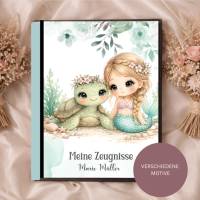 Süße Zeugnismappe für Mädchen | Personalisiert | Meerjungfrau - Motive | Einschulung & Schulanfang Geschenk | 26-69