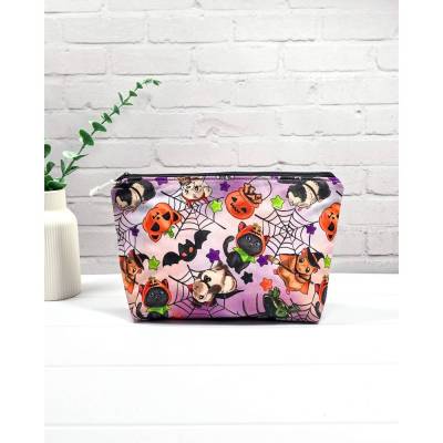 Projekttasche mit Nadelgarage, Stricktasche für 15/20 cm Nadelspiele, Platz für 200 g Wolle, Halloween